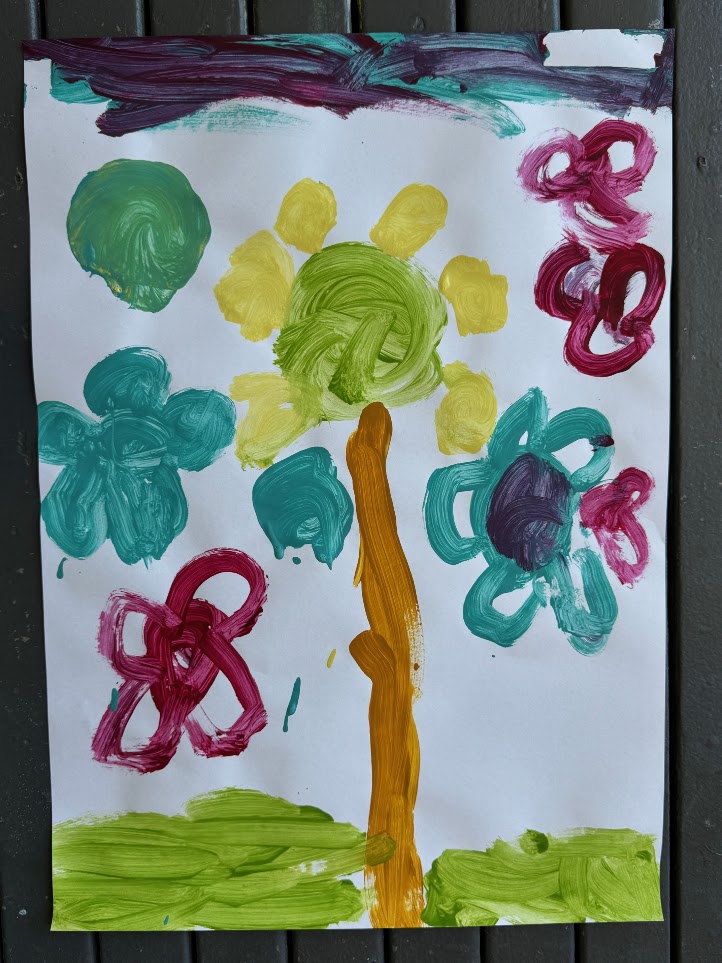 Painting of a tree and flowers by a child