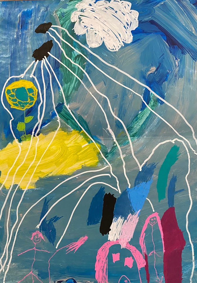 Painting of rain and a sunflower by a child