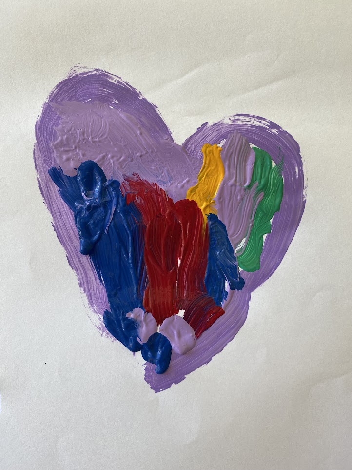 A child's painted heart artwork